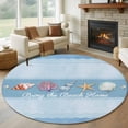 thumbnail image 1 of Round Rug 7Ft Washable Non-Slip, Coastal Blue Striped Circle Area Rugs for Living Room Bedroom, Ocean Sea Summer Starfish Coral Shells Indoor Floor Mats Carpet Runner for Home Decor Aesthetic, 1 of 8