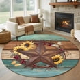 thumbnail image 1 of Round Rug 7Ft Washable Non-Slip, Country Star Vintage Circle Area Rugs for Living Room Bedroom, Sunflower Farmhouse Teal Brown Western Berry Indoor Floor Mats Carpet Runner for Home Decor Aesthetic, 1 of 8