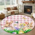 thumbnail image 1 of Round Rug 7Ft Washable Non-Slip, Easter Bunny Circle Area Rugs for Living Room Bedroom, Spring Easter Eggs Floral Pink Plaid Indoor Floor Mats Carpet Runner for Home Decor Aesthetic, 1 of 8
