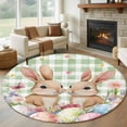 thumbnail image 1 of Round Rug 7Ft Washable Non-Slip, Easter Circle Area Rugs for Living Room Bedroom, Spring Rabbit Eggs Flower Butterfly Green Plaid Indoor Floor Mats Carpet Runner for Home Decor Aesthetic, 1 of 8