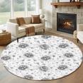 thumbnail image 1 of Round Rug 7Ft Washable Non-Slip, Grey Black Flower Circle Area Rugs for Living Room Bedroom, Spring Watercolor Floral Plant Textured Indoor Floor Mats Carpet Runner for Home Decor Aesthetic, 1 of 8