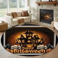 thumbnail image 1 of Round Rug 7Ft Washable Non-Slip, Happy Halloween Circle Area Rugs for Living Room Bedroom, Orange Scary Black Castle Skull Birds Indoor Floor Mats Carpet Runner for Home Decor Aesthetic, 1 of 8