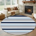 thumbnail image 1 of Round Rug 7Ft Washable Non-Slip, Navy Blue Gray Striped Circle Area Rugs for Living Room Bedroom, Farmhouse Stripes Modern Abstract Art Indoor Floor Mats Carpet Runner for Home Decor Aesthetic, 1 of 8