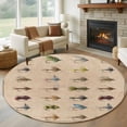 thumbnail image 1 of Round Rug 7Ft Washable Non-Slip, Ocean Fishhooks Circle Area Rugs for Living Room Bedroom, Vintage Coastal Fishing Pattern Brown Indoor Floor Mats Carpet Runner for Home Decor Aesthetic, 1 of 8