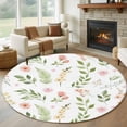 thumbnail image 1 of Round Rug 7Ft Washable Non-Slip, Pink Green Botanical Circle Area Rugs for Living Room Bedroom, Spring Watercolor Floral Leaf Plant Indoor Floor Mats Carpet Runner for Home Decor Aesthetic, 1 of 8