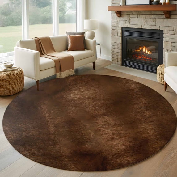 Round Rug 7Ft Washable Non-Slip, Retro Wooden Board Circle Area Rugs for Living Room Bedroom, Western Country Farmhouse Brown Wood Indoor Floor Mats Carpet Runner for Home Decor Aesthetic