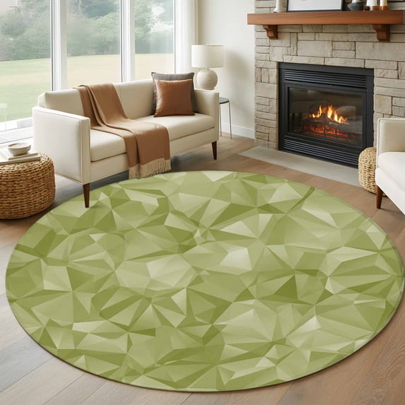 Round Rug 7Ft Washable Non-Slip, Sage Green Geometric Circle Area Rugs for Living Room Bedroom, Modern Stereotypic Abstract Art Indoor Floor Mats Carpet Runner for Home Decor Aesthetic