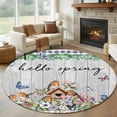 thumbnail image 1 of Round Rug 7Ft Washable Non-Slip, Spring Botanical Circle Area Rugs for Living Room Bedroom, Vintage Black Plaid Brown Wooden Grain Indoor Floor Mats Carpet Runner for Home Decor Aesthetic, 1 of 8