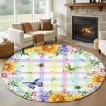 thumbnail image 1 of Round Rug 7Ft Washable Non-Slip, Sunflowers Circle Area Rugs for Living Room Bedroom, Spring Flowers Butterflies Hydrangea Watercolor Indoor Floor Mats Carpet Runner for Home Decor Aesthetic, 1 of 8