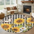 thumbnail image 1 of Round Rug 7Ft Washable Non-Slip, Sunflowers Circle Area Rugs for Living Room Bedroom, Yellow Flowers Butterfly Farmhouse Black Plaid Indoor Floor Mats Carpet Runner for Home Decor Aesthetic, 1 of 8