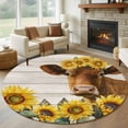thumbnail image 1 of Round Rug 7Ft Washable Non-Slip, Sunflowers Cow Circle Area Rugs for Living Room Bedroom, Country Pastoral Flowers Wooden Grain Indoor Floor Mats Carpet Runner for Home Decor Aesthetic, 1 of 8
