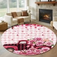thumbnail image 1 of Round Rug 7Ft Washable Non-Slip, Valentine's Day Circle Area Rugs for Living Room Bedroom, Pink Romantic Truck Love Roses Red Plaid Indoor Floor Mats Carpet Runner for Home Decor Aesthetic, 1 of 8