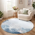 Round Rug 8ft, Coastal Coral Low Pile Washable Rugs for Bedroom, Living ...