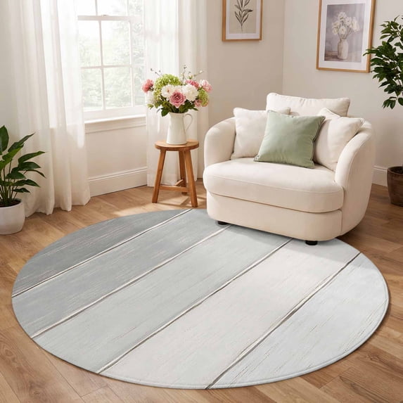 Round Rug 8ft, Gray Ombre Wood Low Pile Washable Rugs for Bedroom ...