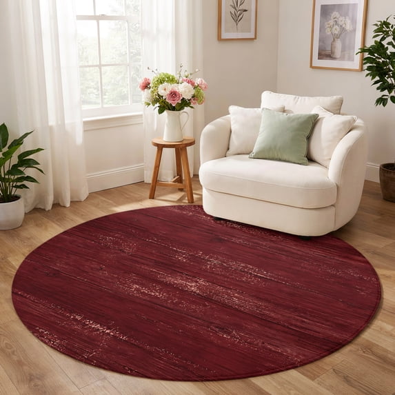 Long Red Rugs Round Rug 8ft, Red Vintage Wooden Low Pile Washable Rugs for Bedroom ...