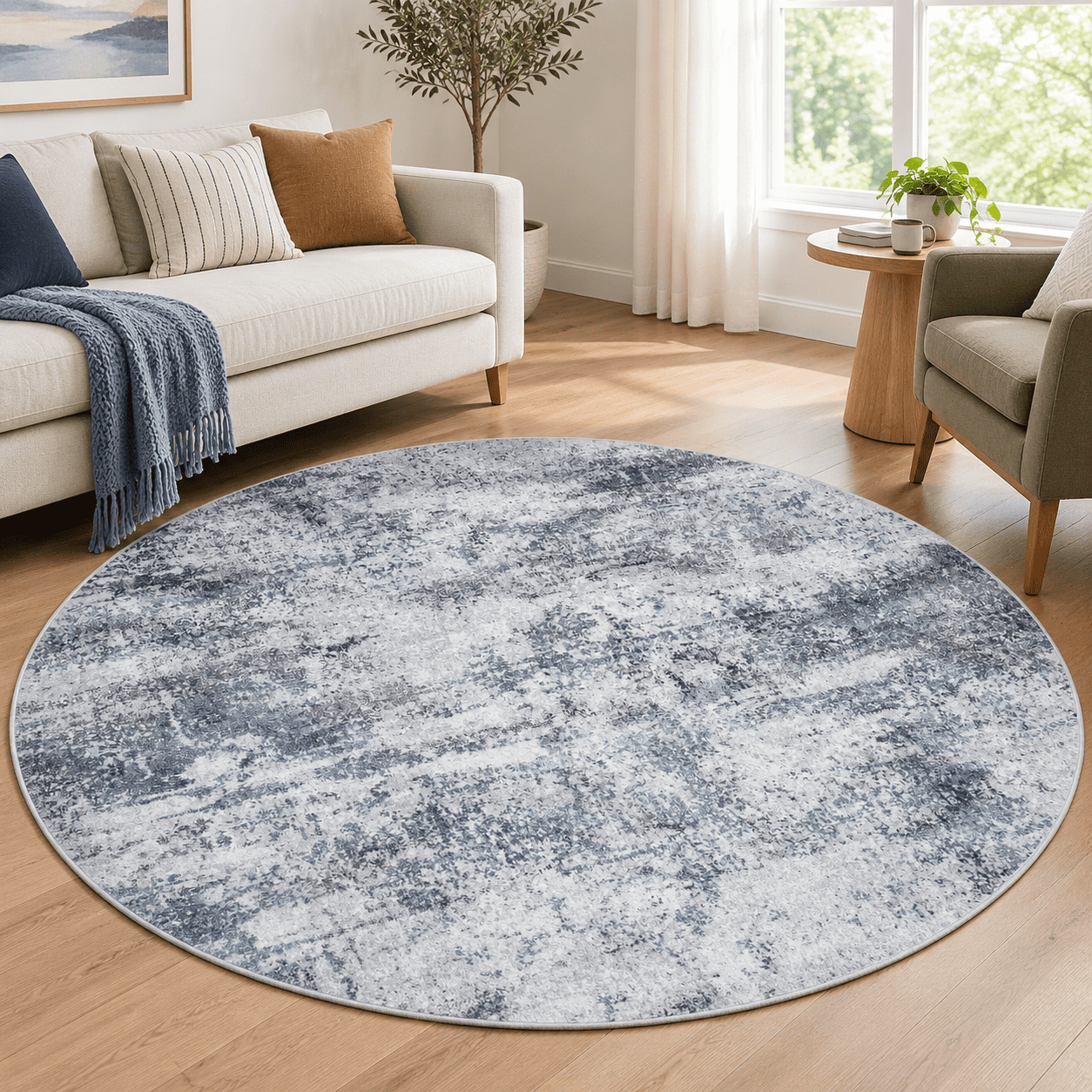 Candy Round Rug Round Rug 8ft Washable For Dining Room Living Blue Grey - Walmart.com