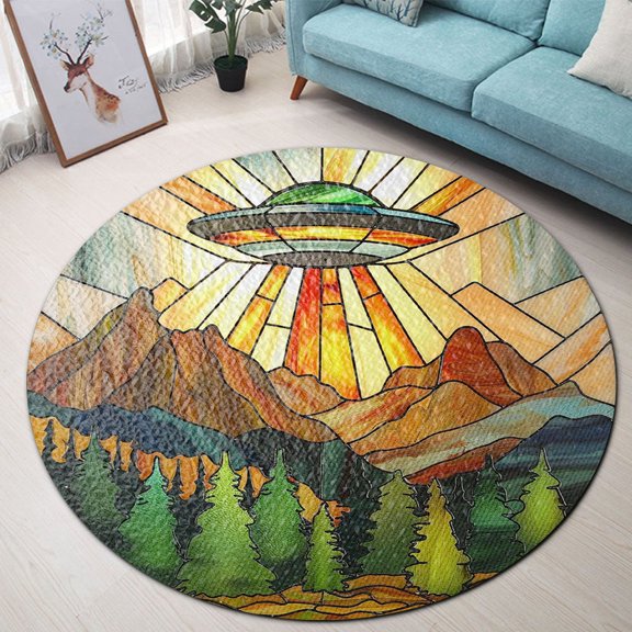 Round Rug, Alien Ufo Soft Washable Carpet, Non-Slip Floor Mat for Living Room Bedroom Home Decor 24 Inch