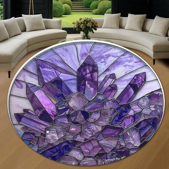 Round Rug, Amethyst Cute Design Soft Washable Carpet, Non-Slip Floor Mat for Living Room Bedroom Home Decor 31 Inch