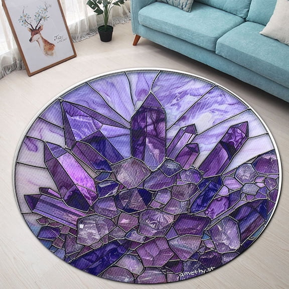 Round Rug, Amethyst Nature Pattern Soft Washable Carpet, Non-Slip Floor Mat for Living Room Bedroom Home Decor 24 Inch