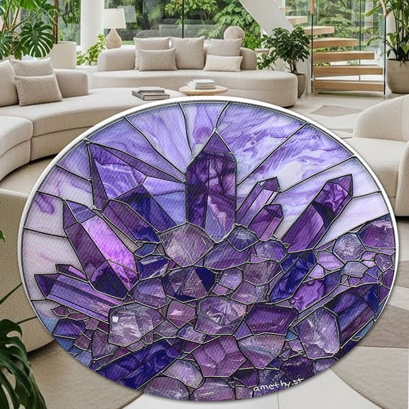 Round Rug, Amethyst Soft Washable Carpet, Non-Slip Floor Mat for Living Room Bedroom Home Decor 24 Inch