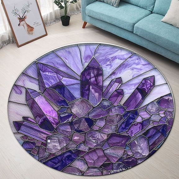 Round Rug, Amethyst Soft Washable Carpet, Non-Slip Floor Mat for Living Room Bedroom Home Decor 24 Inch
