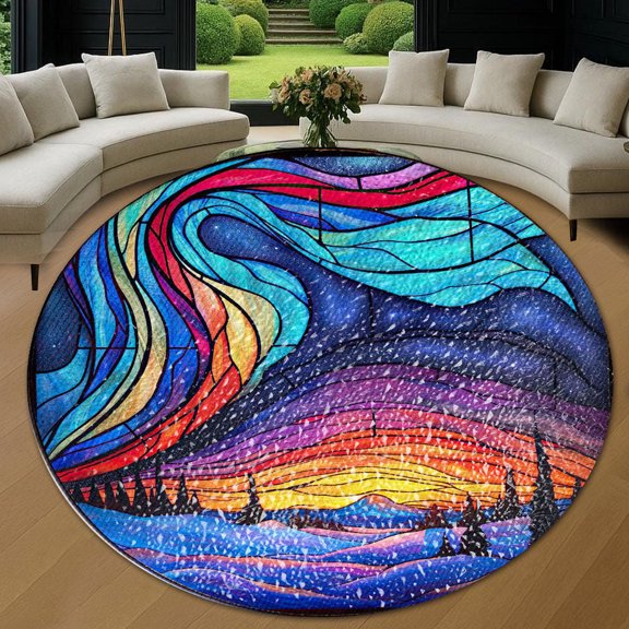 Round Rug, Aurora Borealis20 Soft Washable Carpet, Non-Slip Floor Mat for Living Room Bedroom Home Decor 24 Inch