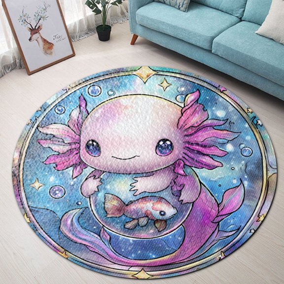 Round Rug, Axolotl Soft Washable Carpet, Non-Slip Floor Mat for Living Room Bedroom Home Decor 24 Inch