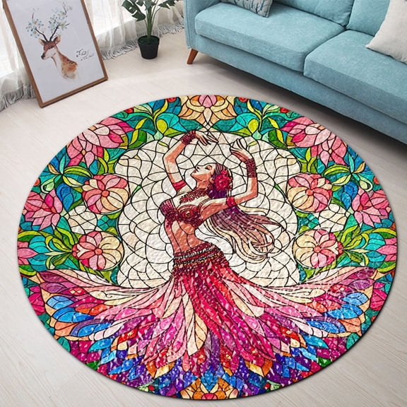 Round Rug, Bellydance Belly Dancing Soft Washable Carpet, Non-Slip Floor Mat for Living Room Bedroom Home Decor 24 Inch