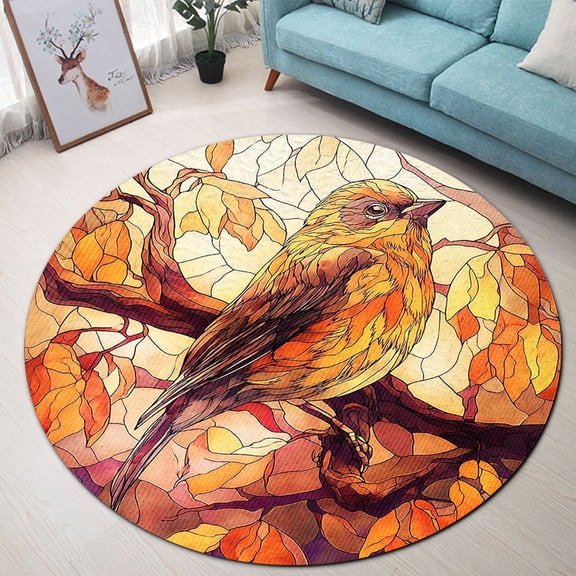 Round Rug, Bird Art Design Soft Washable Carpet, Non-Slip Floor Mat for Living Room Bedroom Home Decor 24 Inch