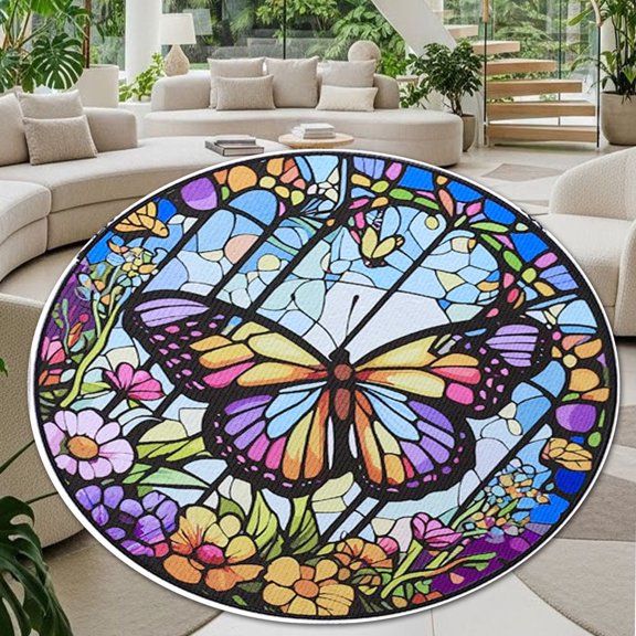 Round Rug, Butterfly2 Soft Washable Carpet, Non-Slip Floor Mat for Living Room Bedroom Home Decor 24 Inch