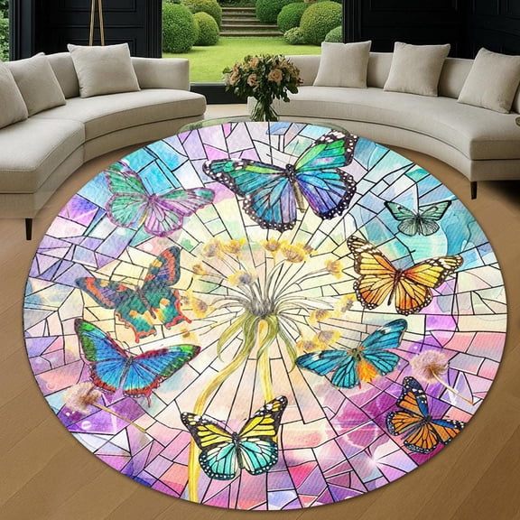 Round Rug, Butterfly27 Soft Washable Carpet, Non-Slip Floor Mat for Living Room Bedroom Home Decor 24 Inch