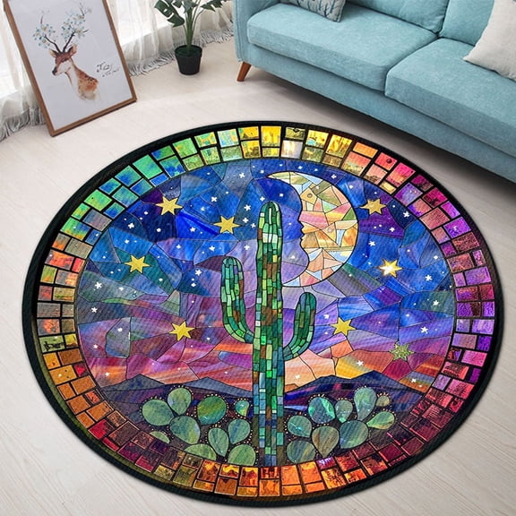 Round Rug, Cactus Cute Design Soft Washable Carpet, Non-Slip Floor Mat for Living Room Bedroom Home Decor 24 Inch