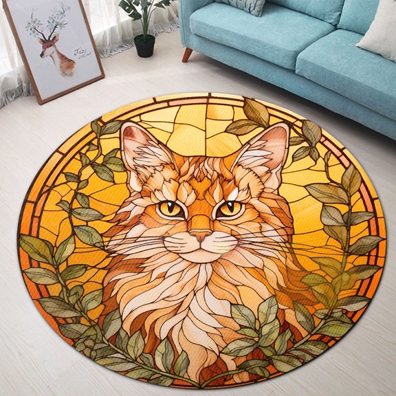 Round Rug, Cat34 Soft Washable Carpet, Non-Slip Floor Mat for Living Room Bedroom Home Decor 24 Inch