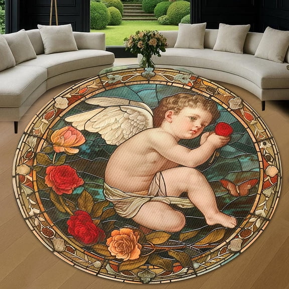 Round Rug, Cherub Soft Washable Carpet, Non-Slip Floor Mat for Living Room Bedroom Home Decor 24 Inch
