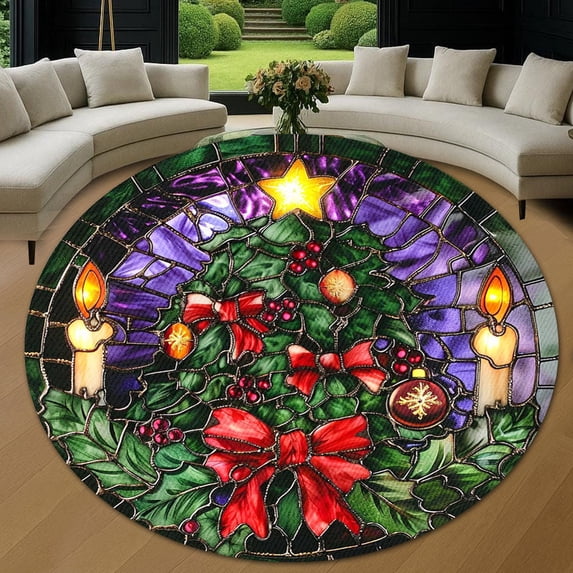 Round Rug, Christmas Agave Soft Washable Carpet, Non-Slip Floor Mat for Living Room Bedroom Home Decor 24 Inch