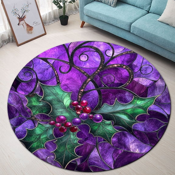 Round Rug, Christmas Amethyst 2 Soft Washable Carpet, Non-Slip Floor Mat for Living Room Bedroom Home Decor 24 Inch