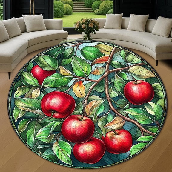 Round Rug, Christmas Apple 2 Soft Washable Carpet, Non-Slip Floor Mat for Living Room Bedroom Home Decor 24 Inch