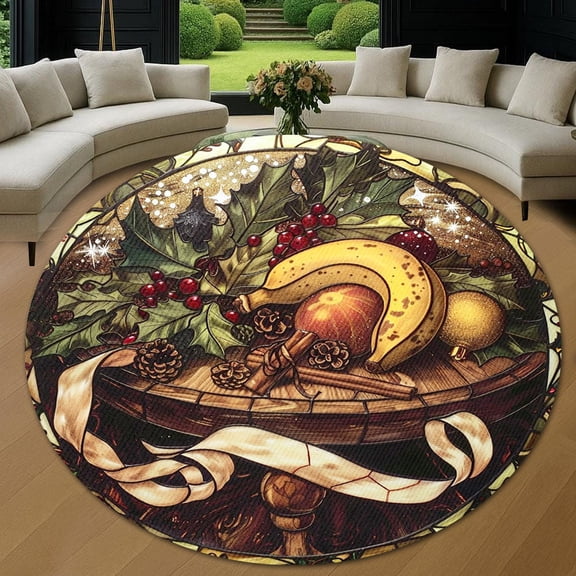 Round Rug, Christmas Banana1 Soft Washable Carpet, Non-Slip Floor Mat for Living Room Bedroom Home Decor 24 Inch