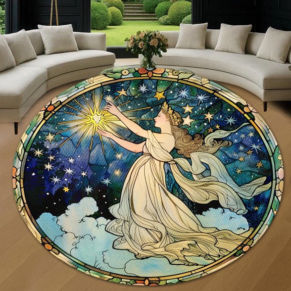 Round Rug, Christmas Virgo Zodiac Sign3 Soft Washable Carpet, Non-Slip Floor Mat for Living Room Bedroom Home Decor 24 Inch