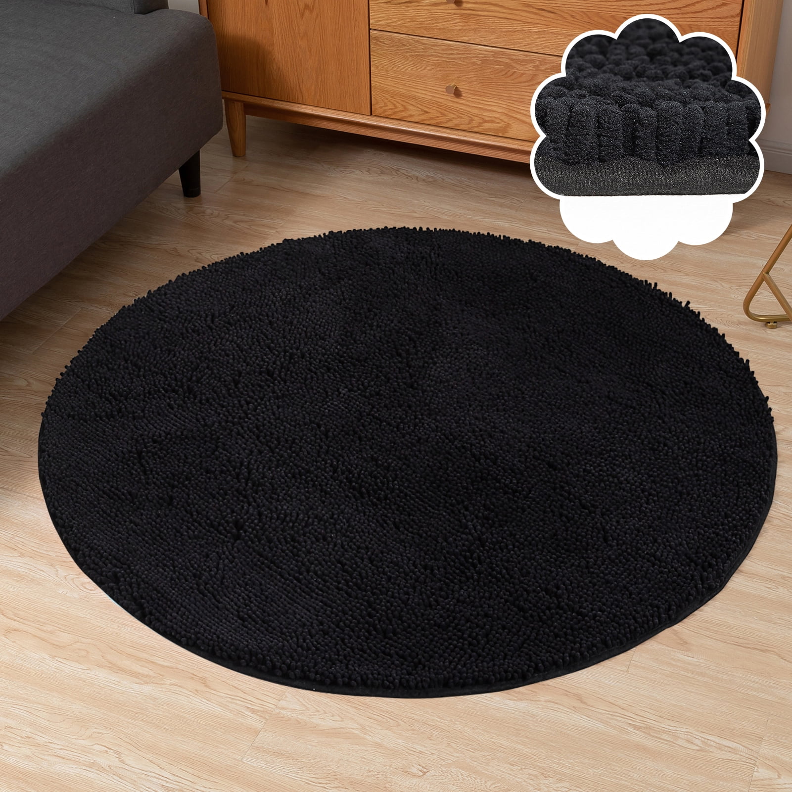 Round Rug, Circle Chenille Rug for Living Room, Round Area Rug with Non