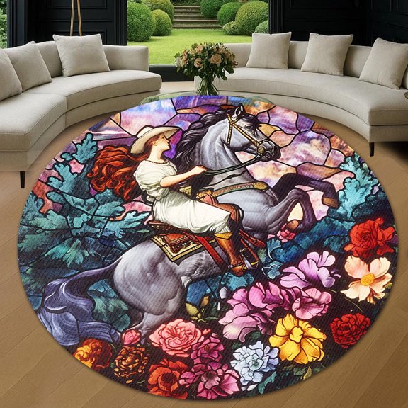 Round Rug, Cowgirl Soft Washable Carpet, Non-Slip Floor Mat for Living Room Bedroom Home Decor 24 Inch
