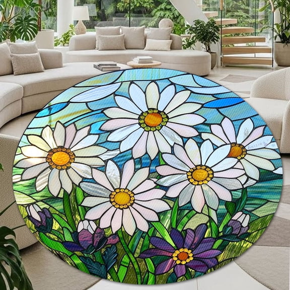 Round Rug, Daisies2 Soft Washable Carpet, Non-Slip Floor Mat for Living Room Bedroom Home Decor 24 Inch