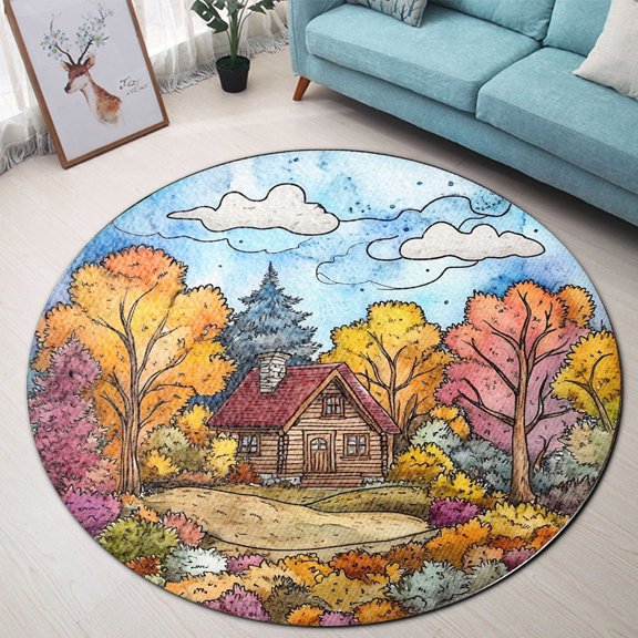 Round Rug, Deer Soft Washable Carpet, Non-Slip Floor Mat for Living Room Bedroom Home Decor 24 Inch