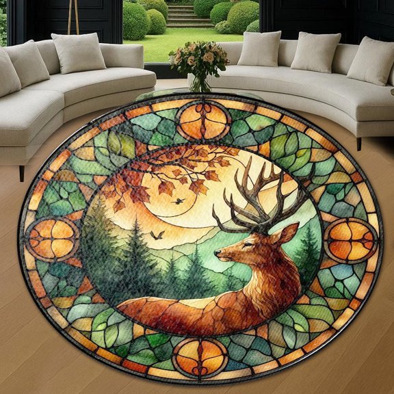 Round Rug, Deer1 Soft Washable Carpet, Non-Slip Floor Mat for Living Room Bedroom Home Decor 24 Inch