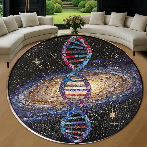Round Rug, Dna Helix Universe Soft Washable Carpet, Non-Slip Floor Mat for Living Room Bedroom Home Decor 24 Inch