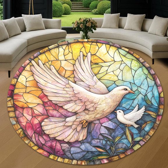 Round Rug, Dove Companion 2 Soft Washable Carpet, Non-Slip Floor Mat for Living Room Bedroom Home Decor 24 Inch