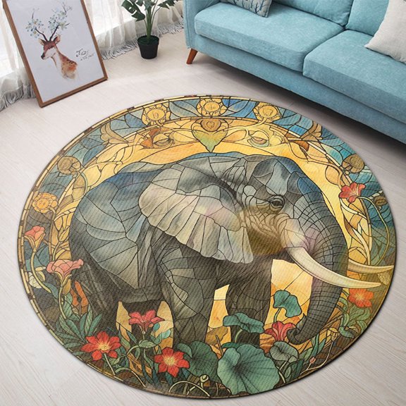 Round Rug, Elephant5 Soft Washable Carpet, Non-Slip Floor Mat for Living Room Bedroom Home Decor 24 Inch