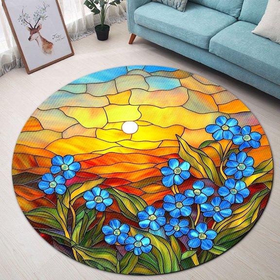 Round Rug, Flower2 Soft Washable Carpet, Non-Slip Floor Mat for Living Room Bedroom Home Decor 24 Inch