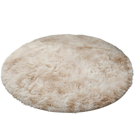 Round Rug Fluffy Shag Carpet - Soft Plush Circle Carpet for Bedroom Aesthetic Decor - Cozy Non Slip Plush Area Rug for Nursery, Dorm, Living Room Home Decor, Beige, 15.7 Inch