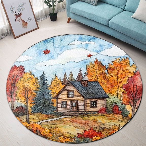 Round Rug, Forest4 Soft Washable Carpet, Non-Slip Floor Mat for Living Room Bedroom Home Decor 24 Inch